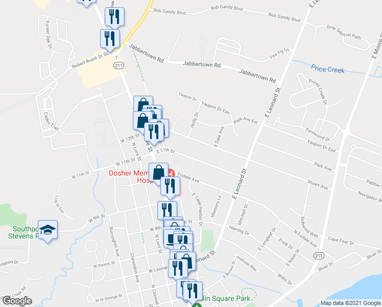 map of restaurants, bars, coffee shops, grocery stores, and more near 238 East 11th Street in Southport