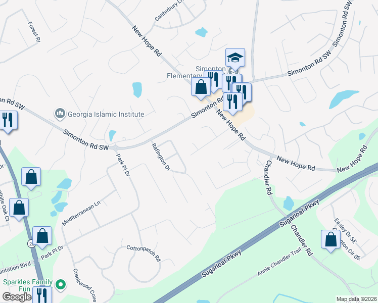 map of restaurants, bars, coffee shops, grocery stores, and more near 81 Bernice Drive in Lawrenceville