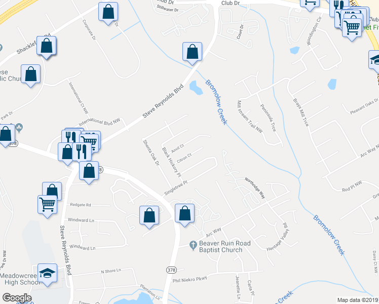 map of restaurants, bars, coffee shops, grocery stores, and more near 4031 Citron Court in Norcross