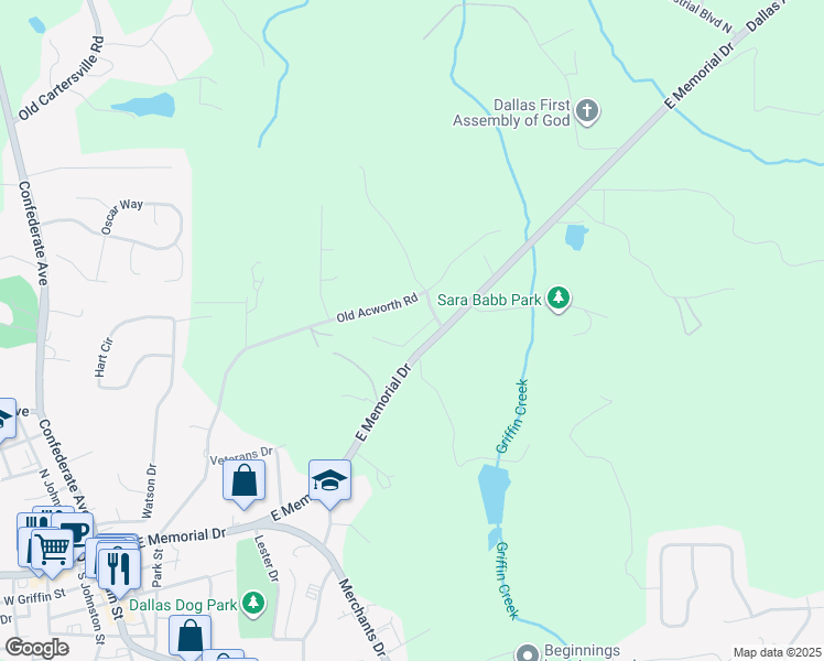 map of restaurants, bars, coffee shops, grocery stores, and more near 395 Old Acworth Road in Dallas