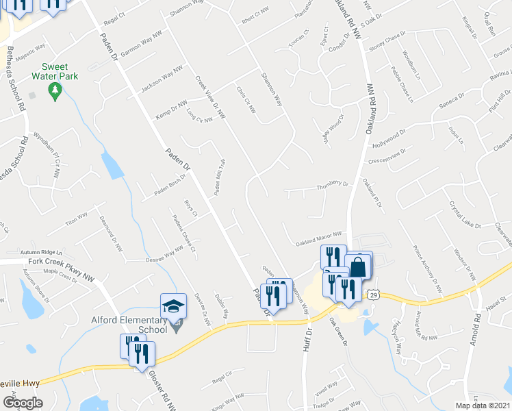 map of restaurants, bars, coffee shops, grocery stores, and more near 436 Shannon Way in Lawrenceville