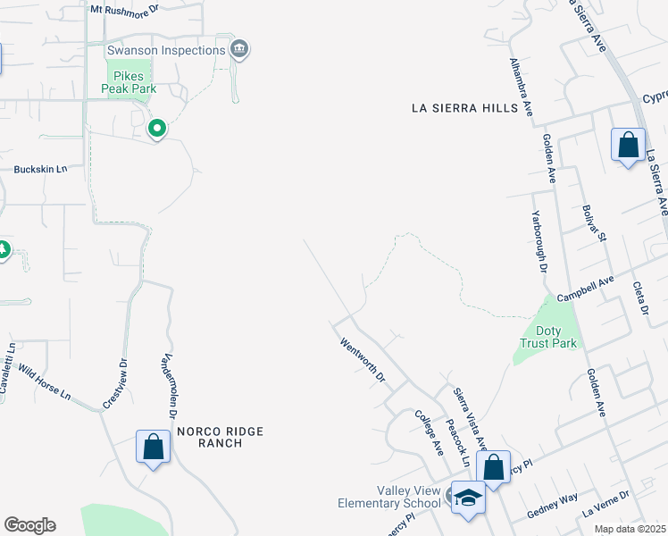 map of restaurants, bars, coffee shops, grocery stores, and more near 5661 Peacock Lane in Riverside