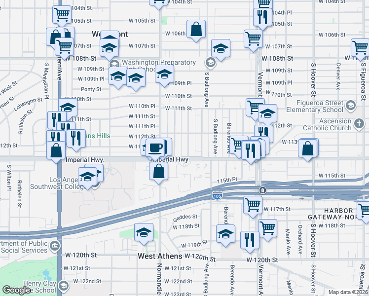 map of restaurants, bars, coffee shops, grocery stores, and more near 11246 Raymond Avenue in Los Angeles
