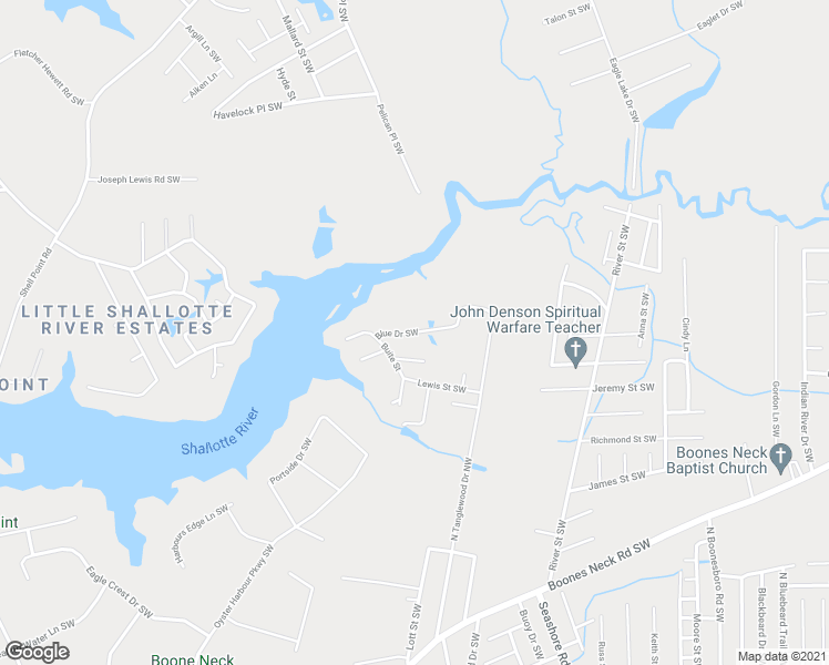 map of restaurants, bars, coffee shops, grocery stores, and more near 3070 Blue Drive Southwest in Brunswick County
