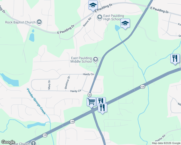 map of restaurants, bars, coffee shops, grocery stores, and more near 61 Hardy Circle in Dallas