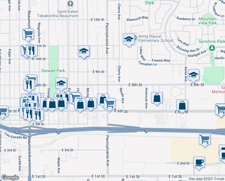 map of restaurants, bars, coffee shops, grocery stores, and more near 752 Pennsylvania Avenue in Beaumont