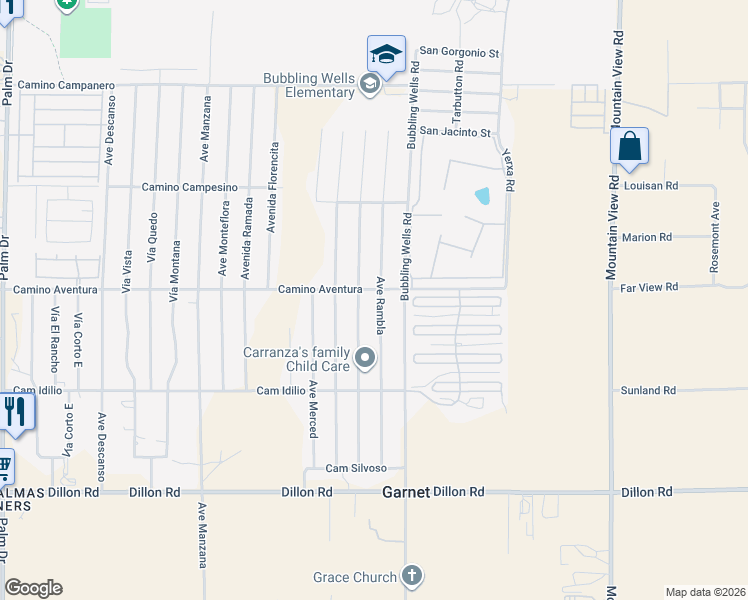 map of restaurants, bars, coffee shops, grocery stores, and more near 16105 Avenue Rambla in Desert Hot Springs