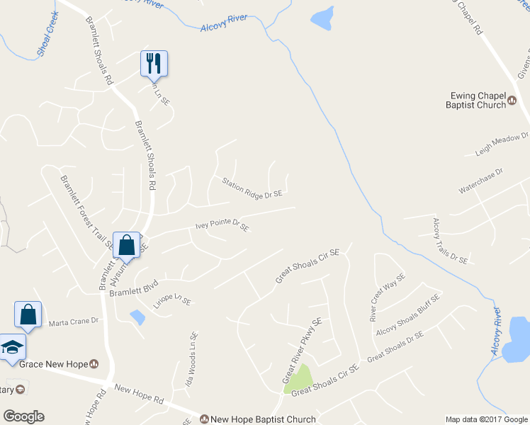 map of restaurants, bars, coffee shops, grocery stores, and more near 1361 Blazing Star Road Southeast in Lawrenceville