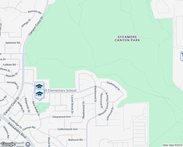 map of restaurants, bars, coffee shops, grocery stores, and more near 6564 Blackwood Street in Riverside