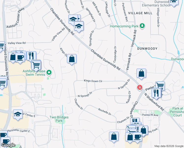 map of restaurants, bars, coffee shops, grocery stores, and more near 5010 Buckline Crossing in Dunwoody