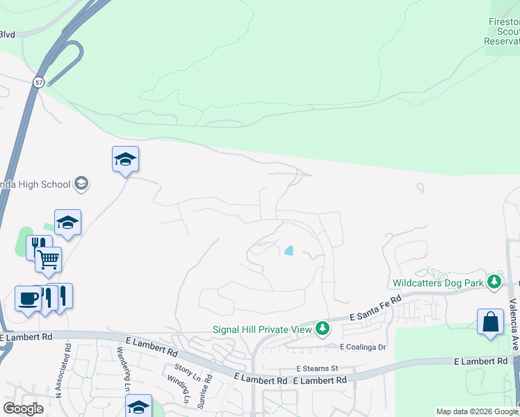 map of restaurants, bars, coffee shops, grocery stores, and more near 890 North Landa Way in Brea