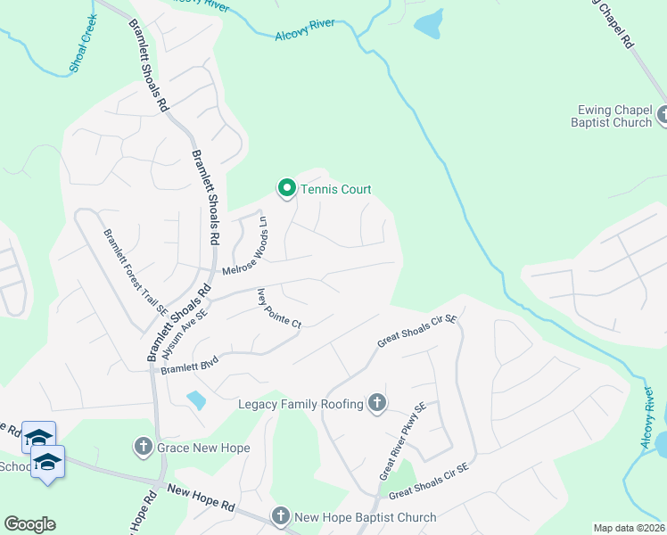 map of restaurants, bars, coffee shops, grocery stores, and more near 1434 Ivey Pointe Drive Southeast in Lawrenceville