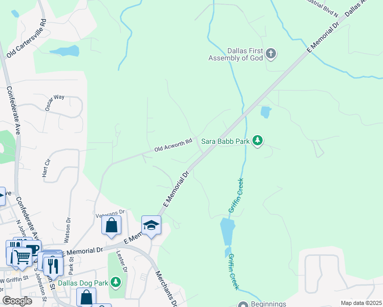 map of restaurants, bars, coffee shops, grocery stores, and more near 395 Old Acworth Road in Dallas