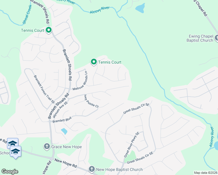 map of restaurants, bars, coffee shops, grocery stores, and more near 1434 Ivey Pointe Drive Southeast in Lawrenceville