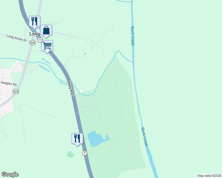 map of restaurants, bars, coffee shops, grocery stores, and more near 595 Bucks Trail in Longs