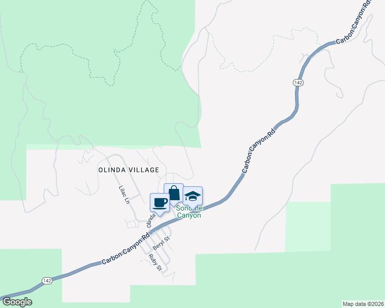 map of restaurants, bars, coffee shops, grocery stores, and more near 386 Olinda Drive in Brea
