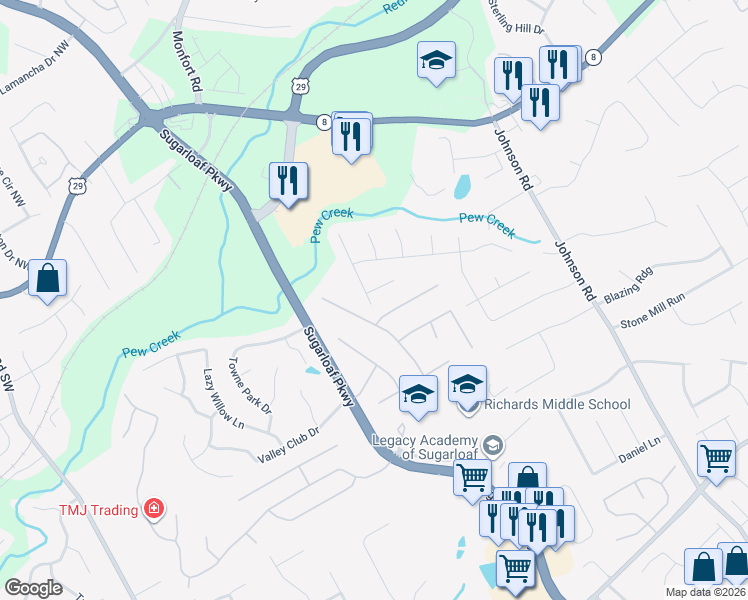 map of restaurants, bars, coffee shops, grocery stores, and more near 1450 Grayland Creek Place in Lawrenceville