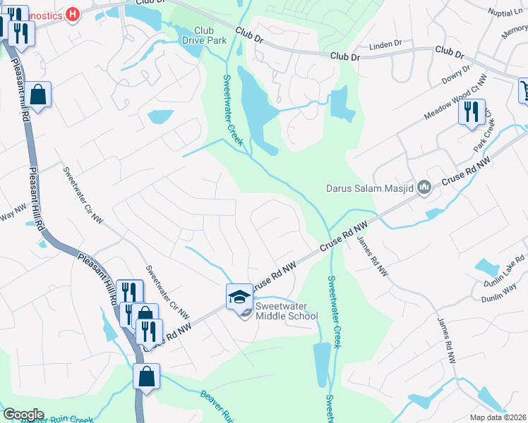 map of restaurants, bars, coffee shops, grocery stores, and more near 1252 Vintage Pointe Drive in Lawrenceville