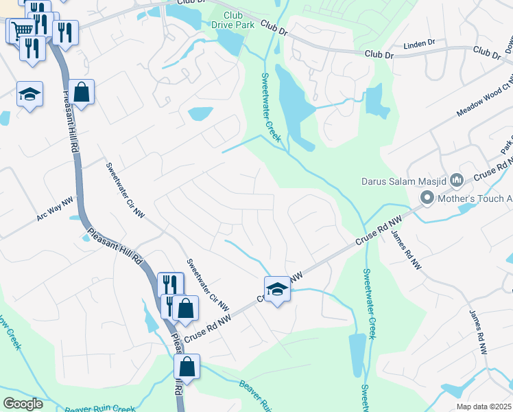 map of restaurants, bars, coffee shops, grocery stores, and more near 3431 Tioga Lake Cove in Lawrenceville