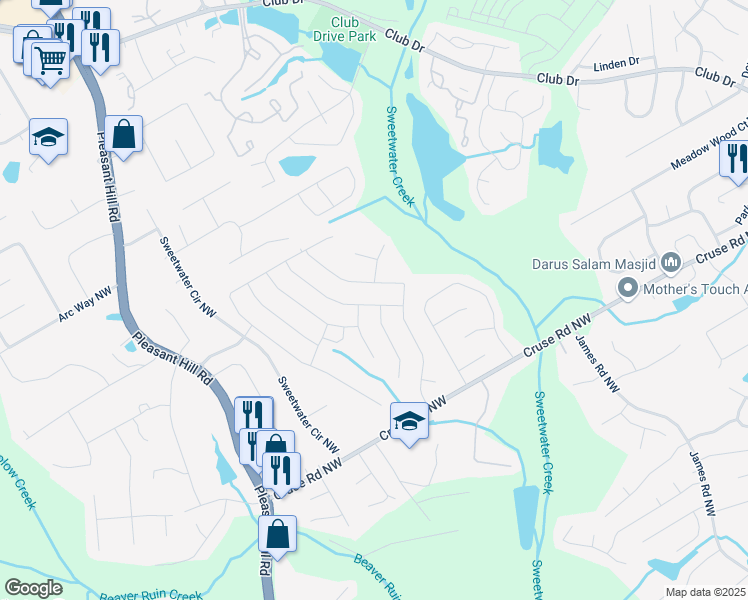 map of restaurants, bars, coffee shops, grocery stores, and more near 3431 Tioga Lake Cove in Lawrenceville