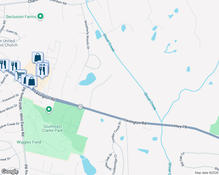map of restaurants, bars, coffee shops, grocery stores, and more near 205 Loy's Farm Road in Athens