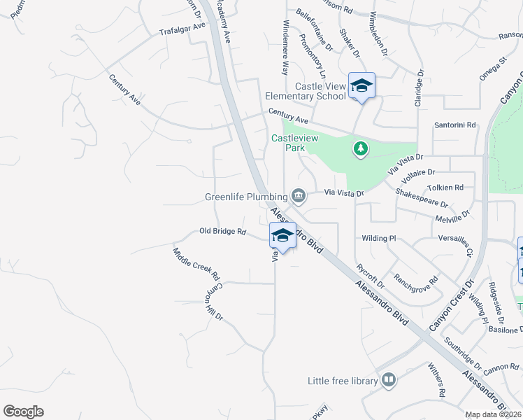 map of restaurants, bars, coffee shops, grocery stores, and more near 6585 Carioca Lane in Riverside