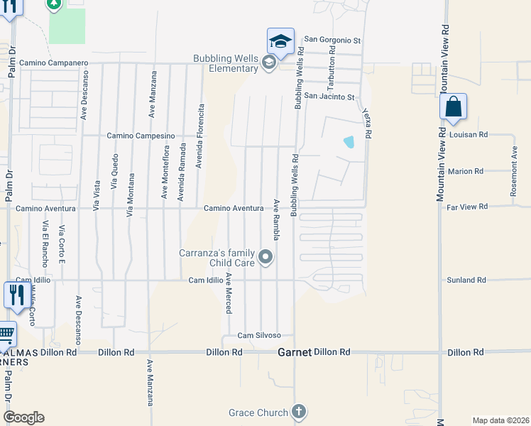 map of restaurants, bars, coffee shops, grocery stores, and more near 16030 Avenue Atezada in Desert Hot Springs