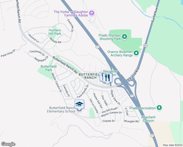 map of restaurants, bars, coffee shops, grocery stores, and more near 6405 Sunny Meadow Lane in Chino Hills