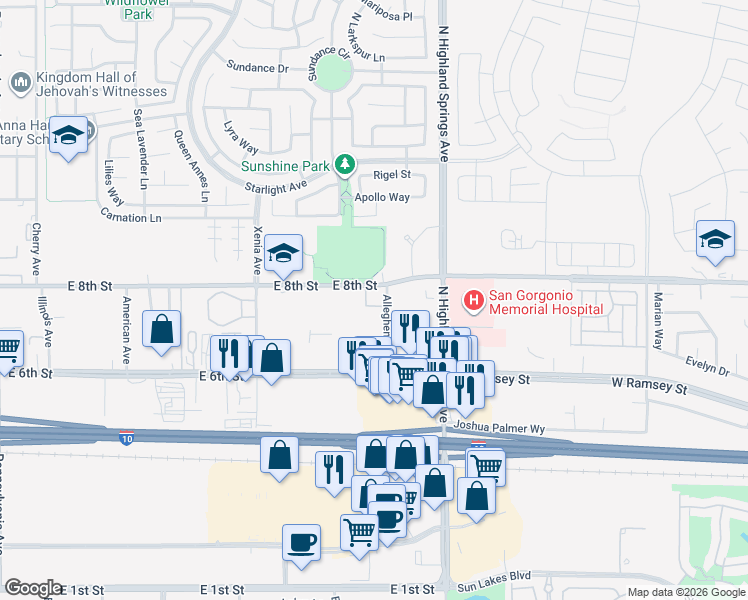 map of restaurants, bars, coffee shops, grocery stores, and more near 703 Allegheny Street in Beaumont