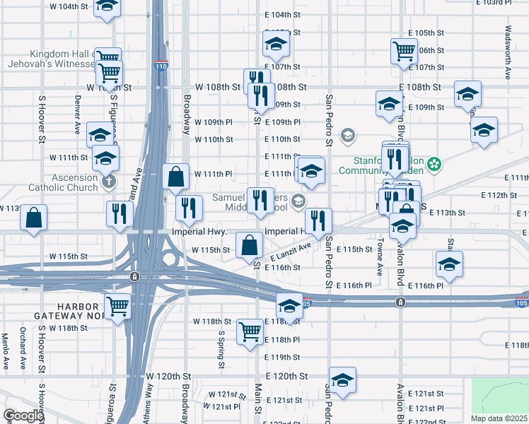 map of restaurants, bars, coffee shops, grocery stores, and more near in Los Angeles