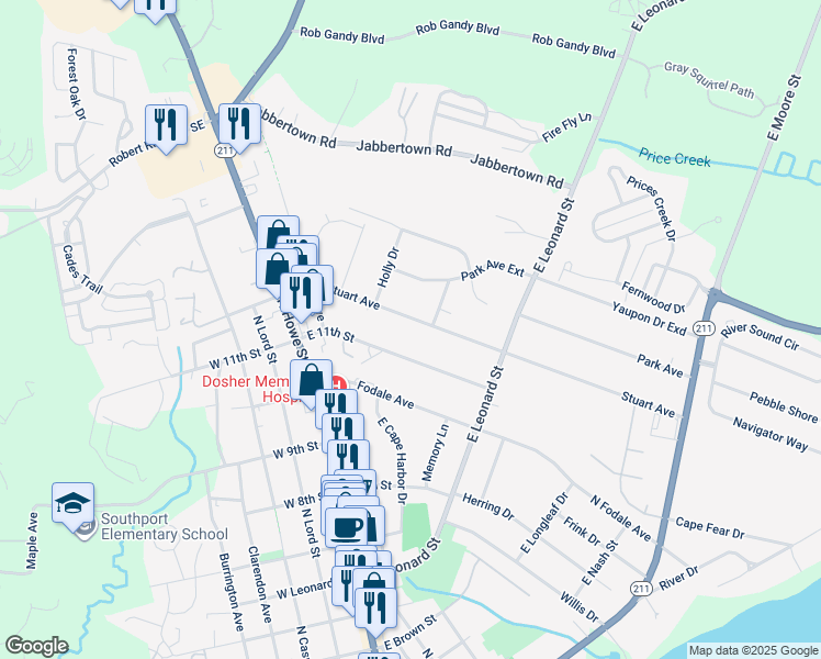map of restaurants, bars, coffee shops, grocery stores, and more near 236 East 11th Street in Southport