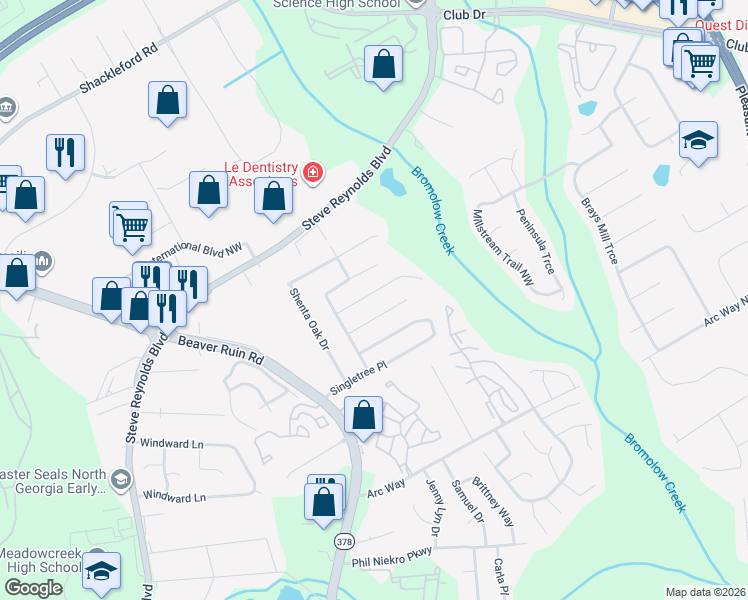map of restaurants, bars, coffee shops, grocery stores, and more near 4062 Anvil Court in Norcross