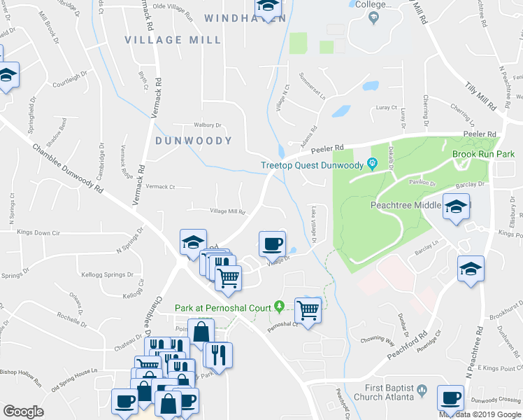 map of restaurants, bars, coffee shops, grocery stores, and more near 1911 Peeler Road in Dunwoody