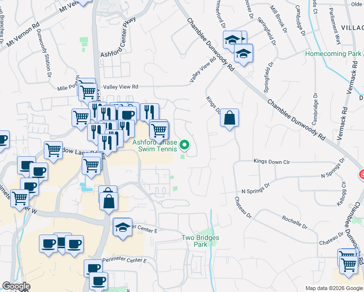 map of restaurants, bars, coffee shops, grocery stores, and more near 4601 Chardonnay Court in Atlanta
