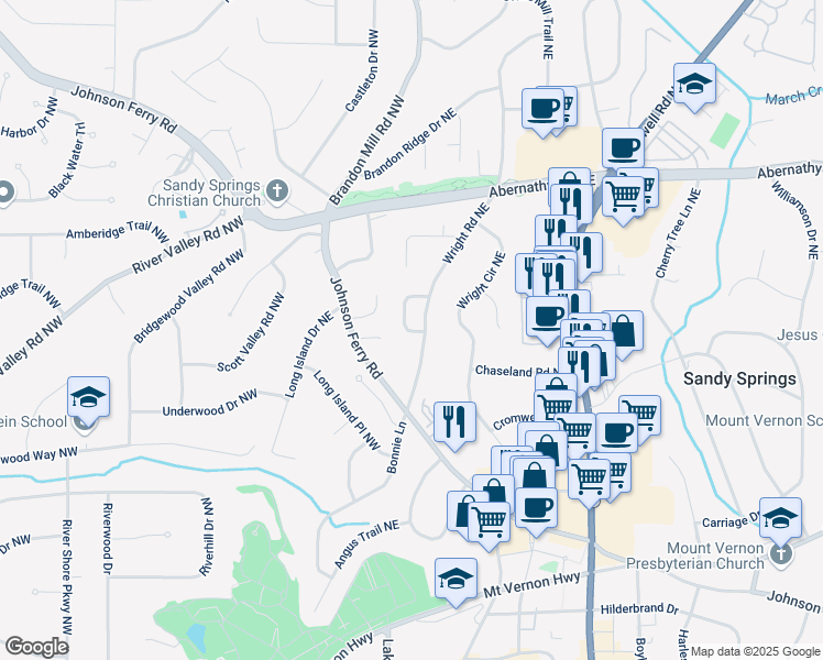 map of restaurants, bars, coffee shops, grocery stores, and more near 309 Penny Court in Sandy Springs