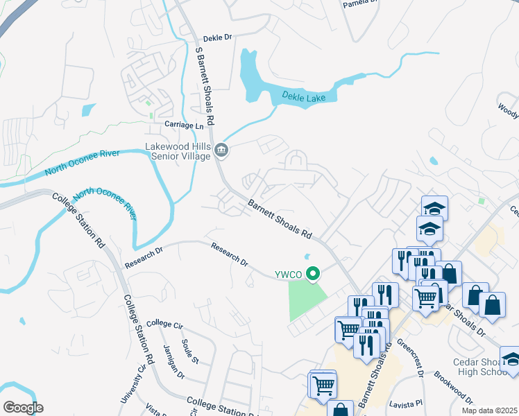 map of restaurants, bars, coffee shops, grocery stores, and more near 1035 Barnett Shoals Road in Athens