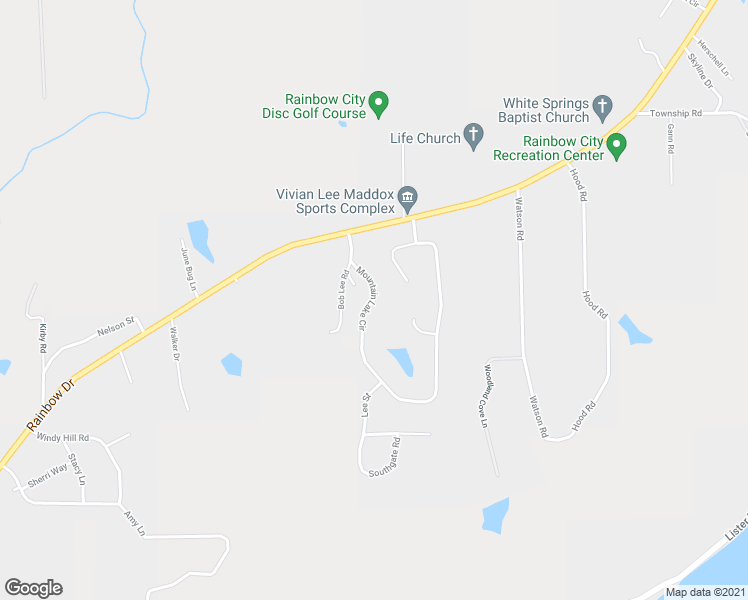 map of restaurants, bars, coffee shops, grocery stores, and more near 416 Mountain Lake Circle in Rainbow City