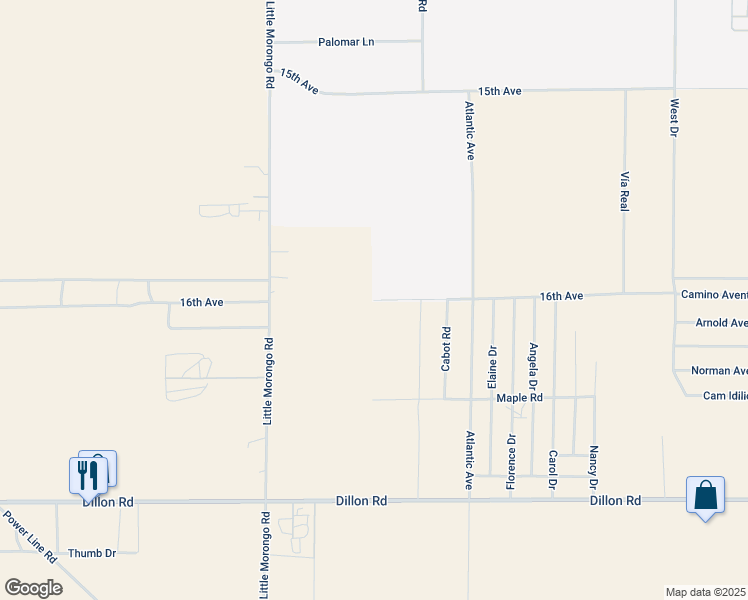 map of restaurants, bars, coffee shops, grocery stores, and more near 69490 16th Avenue in Desert Hot Springs