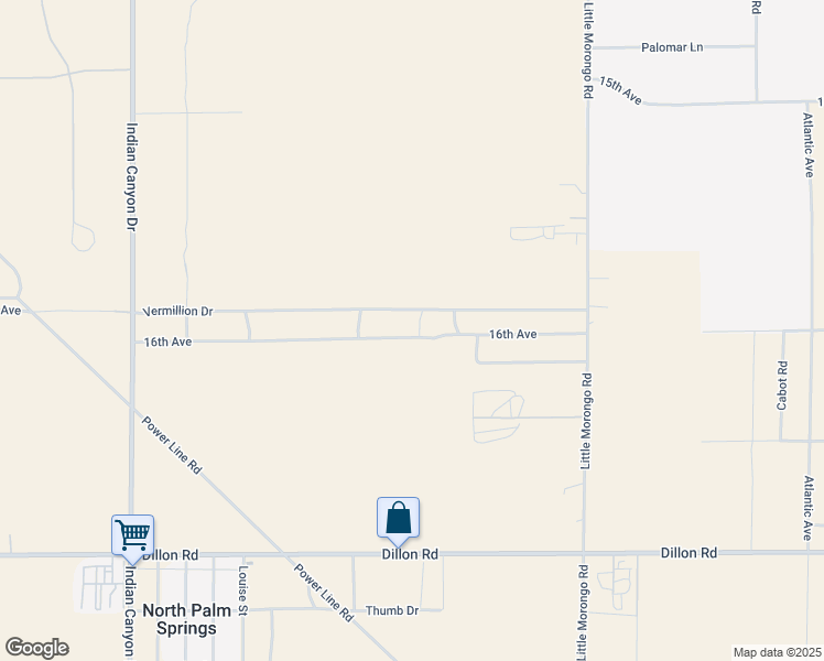 map of restaurants, bars, coffee shops, grocery stores, and more near 64625 16th Avenue in North Palm Springs