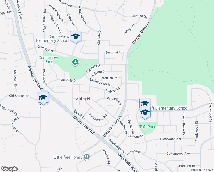 map of restaurants, bars, coffee shops, grocery stores, and more near 1250 Melville Drive in Riverside