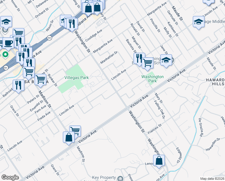map of restaurants, bars, coffee shops, grocery stores, and more near 7130 Goodview Avenue in Riverside