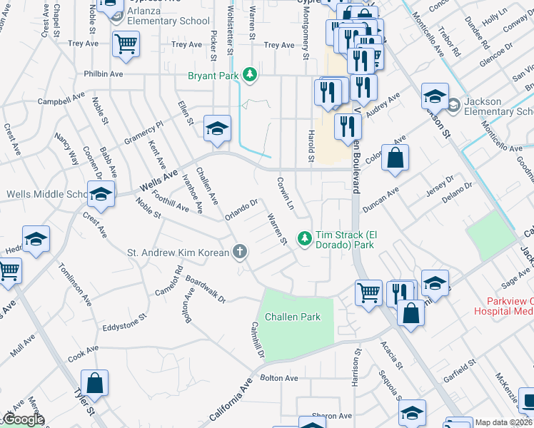 map of restaurants, bars, coffee shops, grocery stores, and more near 7900 Temecula Place in Riverside