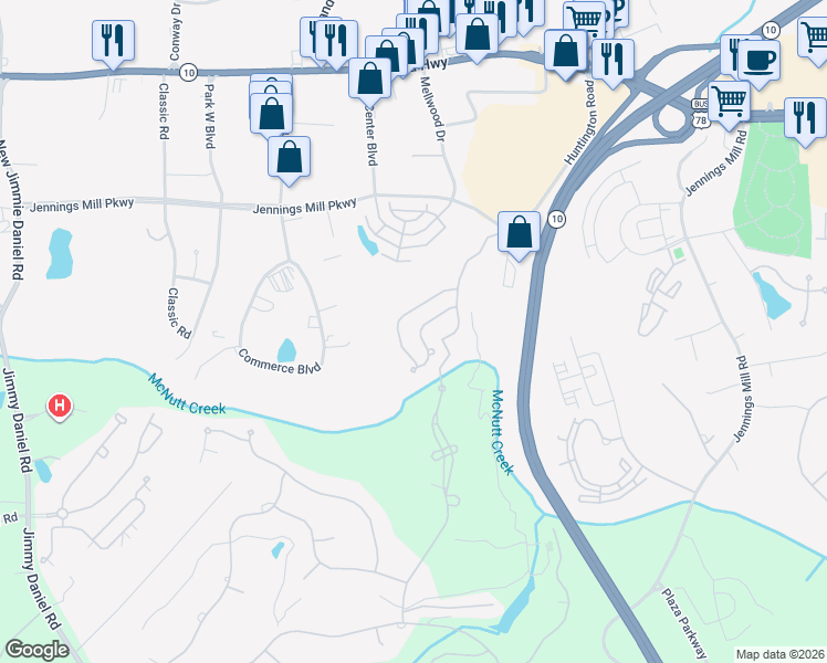 map of restaurants, bars, coffee shops, grocery stores, and more near 325 Bedford Drive in Athens