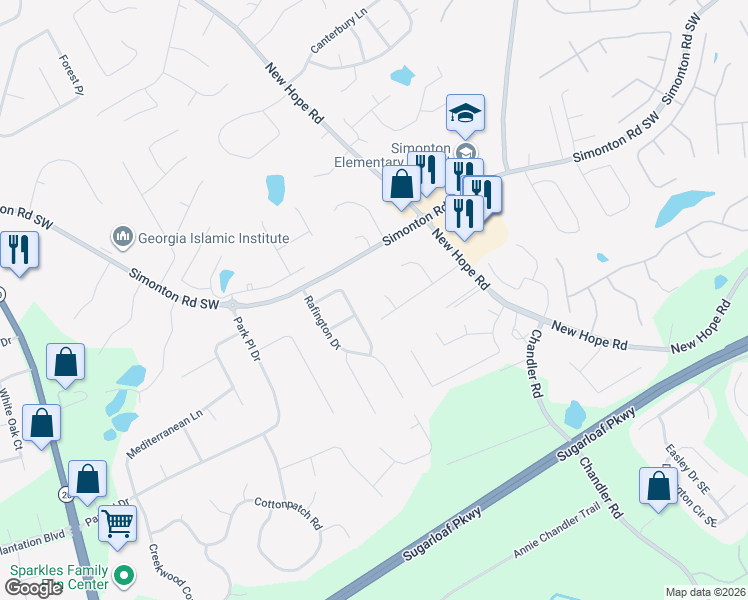 map of restaurants, bars, coffee shops, grocery stores, and more near 81 Bernice Drive in Lawrenceville