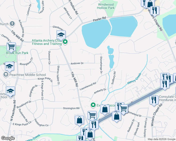 map of restaurants, bars, coffee shops, grocery stores, and more near 2562 East Madison Drive in Atlanta