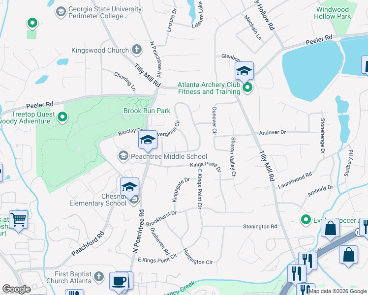 map of restaurants, bars, coffee shops, grocery stores, and more near 2367 Riverglenn Circle in Dunwoody