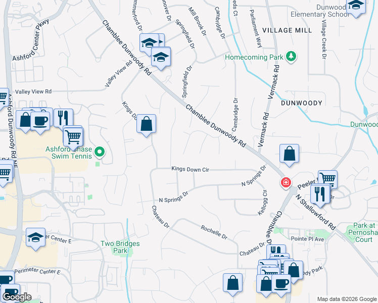 map of restaurants, bars, coffee shops, grocery stores, and more near 5010 Buckline Crossing in Dunwoody
