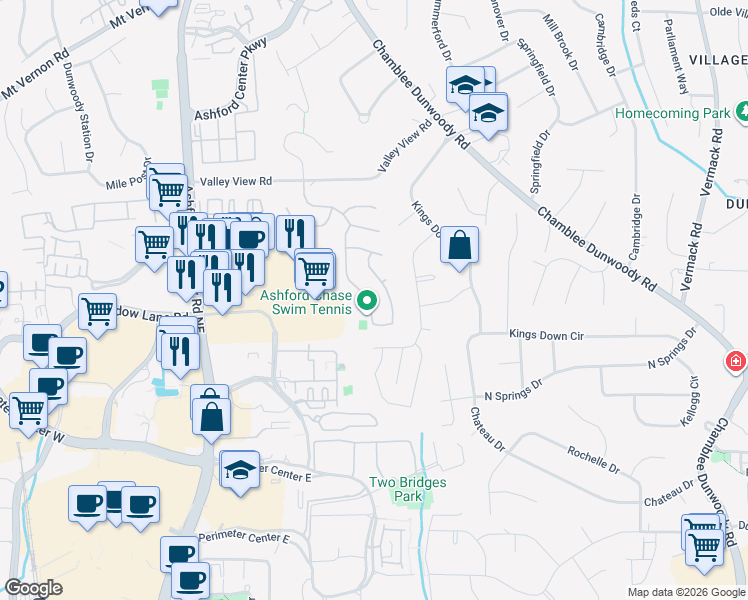 map of restaurants, bars, coffee shops, grocery stores, and more near 4601 Chardonnay Court in Atlanta