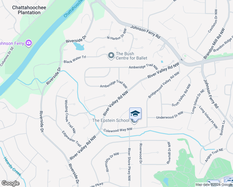 map of restaurants, bars, coffee shops, grocery stores, and more near 445 River Valley Road Northwest in Sandy Springs