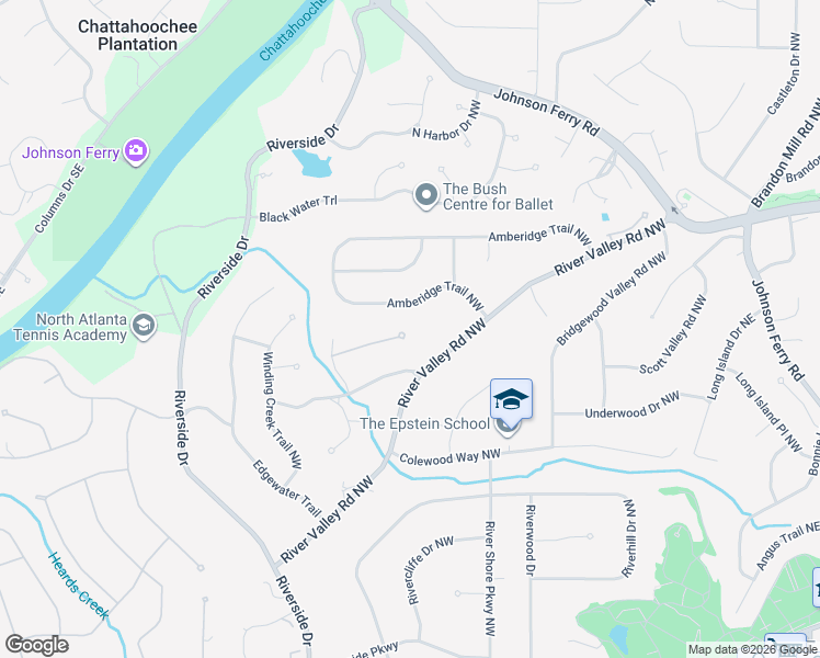 map of restaurants, bars, coffee shops, grocery stores, and more near 445 River Valley Road Northwest in Sandy Springs